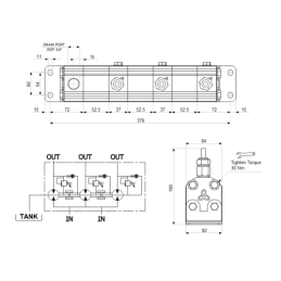 Tikslus pavarų alyvos srauto daliklis GR20 3x8,0 cm3 1xIN - 3xOUT su išlyginamaisiais vožtuvais. Įleidimo alyvos srauto diapazon