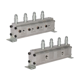 Tikslus transmisinės alyvos srauto daliklis GR20 4x5,9 cm3 2xIN - 4xOUT su išlyginamaisiais vožtuvais. Įleidžiamos alyvos srauto