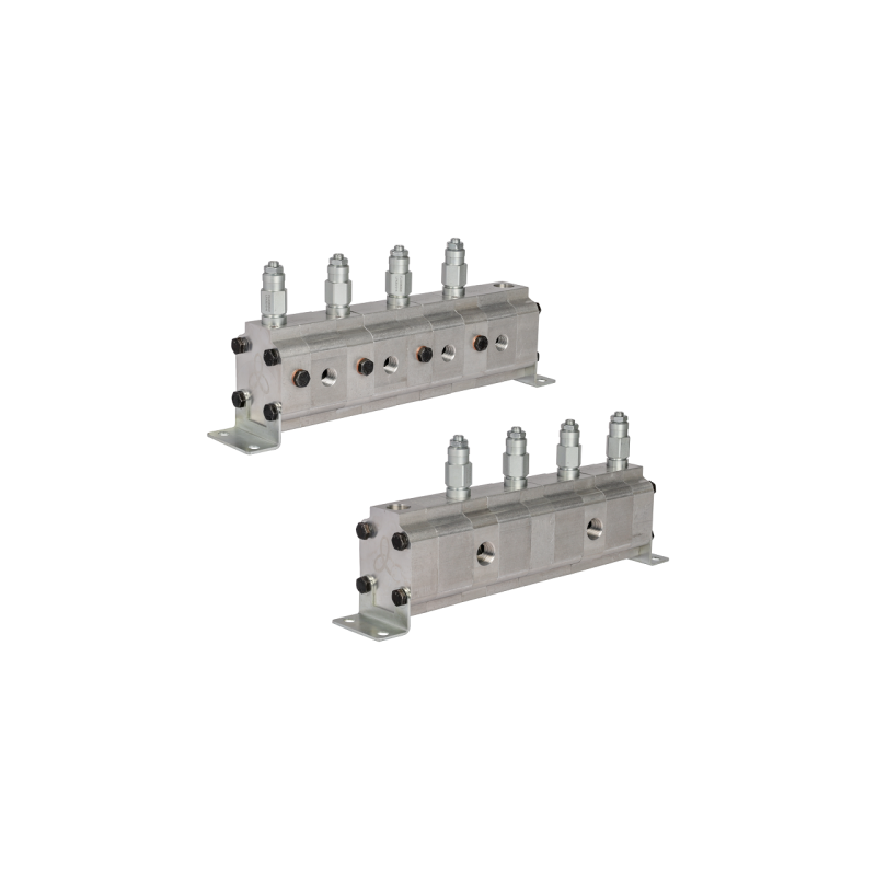 Tikslus transmisinės alyvos srauto daliklis GR20 4x5,9 cm3 2xIN - 4xOUT su išlyginamaisiais vožtuvais. Įleidžiamos alyvos srauto