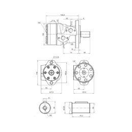 MR hidraulinis variklis, darbinis tūris: 160 cm3/aps., greitis: 375 aps./min., velenas: 32 mm