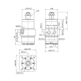 MPW hidraulinis variklis, darbinis tūris: 100 cm3/aps., greitis: 605 aps./min., velenas 1:10