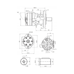 MRE hidraulinis variklis, darbinis tūris: 250 cm3/aps., greitis: 240 aps./min., velenas: 25 mm