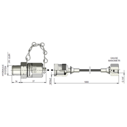 1000 mm serviso matavimo žarna su 1/4 colio NPTF jungtimi, skirta hidraulinės sistemos diagnostikai. Skirta manometrams su G1/4 
