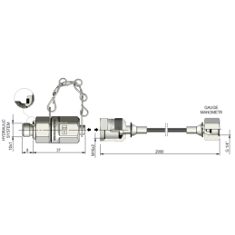 2000 mm serviso matavimo žarna su M10x1 jungtimi hidraulinės sistemos diagnostikai. Skirta manometrams su G1/4" sriegiu.