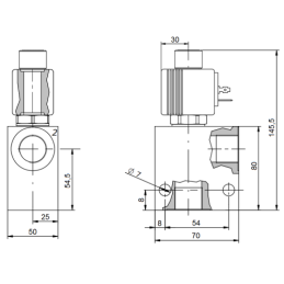 Elektra valdomas hidraulinis vožtuvas, paprastai atidarytas, dvikryptis, 2/2, su vienpusiu fiksavimu. Sriegis: 3/4 colio. Įtampa