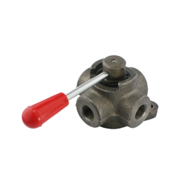 Centriškai atidaromas 4 padėčių rankinis rutulinis vožtuvas, 4/3 vidiniai sriegiai: 3/8 colio, srautas: 35 l/min, maksimalus slė