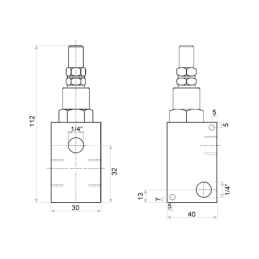 VMP hidraulinis perpildymo vožtuvas su reguliavimo sriegiu: 1/4 colio, srautas: 30 l/min, slėgis: 10–180 barų