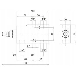 Vienpusis perkrovos ir fiksavimo vožtuvas VBCD SE-A sriegiai: 1/4 colio srautas: 25 l/min maksimalus slėgis: 350 bar