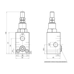 VMP perpildymo vožtuvas su reguliavimu ir manometru, sriegis: 1/2", srautas: 70L/min, slėgis: 10-180bar