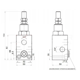 VMP perpildymo vožtuvas su reguliavimu ir manometru, sriegis: 3/4", srautas: 90 l/min, slėgis: 80–300 bar