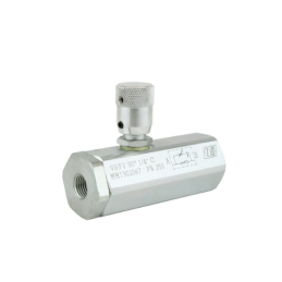 VRFU 90C vožtuvas su vienkrypčiu droselio reguliavimu, sriegis: 1/4 colio, srautas: 17 l/min, maksimalus slėgis: 250 bar