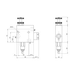 RFP3 VMP srauto reguliatoriaus vožtuvo sriegis: 3/8 colio, maksimalus srautas: 60 l/min, maksimalus slėgis: 350 bar