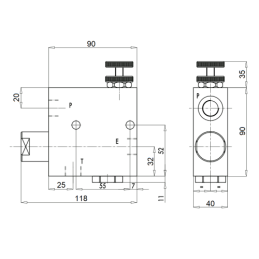 RFP3 VU srauto reguliatoriaus vožtuvo sriegis: 1/2 colio, maksimalus srautas: 80 l/min, maksimalus slėgis: 350 bar