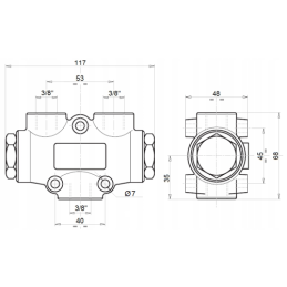 Hidraulinis srauto daliklis, 50:50 sriegis, 3/8 colio, srautas 20–30 l/min., maksimalus slėgis 250 barų