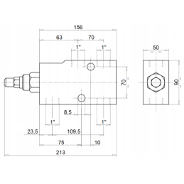 Perkrovos ir fiksavimo vožtuvas, dvipusis centrinis VBCD SE-A, sriegis: 1", srautas: 150 l/min, maks. slėgis: 350 bar