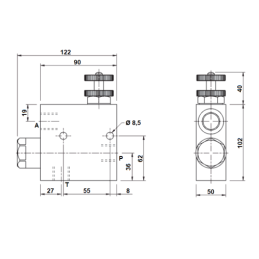 RFP3 3/4" hidraulinio srauto reguliavimo vožtuvas su alyvos pertekliaus išleidimo anga