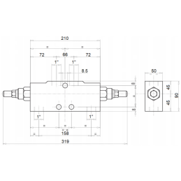 Perkrovos ir fiksavimo vožtuvas, dvipusis centrinis VBCD DE-A, sriegis: 1", srautas: 150 l/min, maks. slėgis: 350 bar