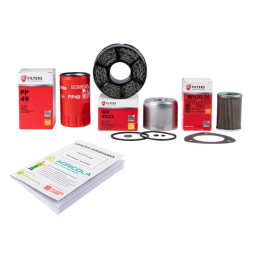 Filtrų komplektas URSUS 2812 MF 235 255 traktoriui. Variklio alyvos filtras + kuro filtras + kėlimo alyvos filtras + oro filtro 