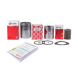 Filtrų komplektas MF4 traktoriui Variklio alyvos filtras + kuro filtras + keltuvo alyvos filtras + serviso knygelė