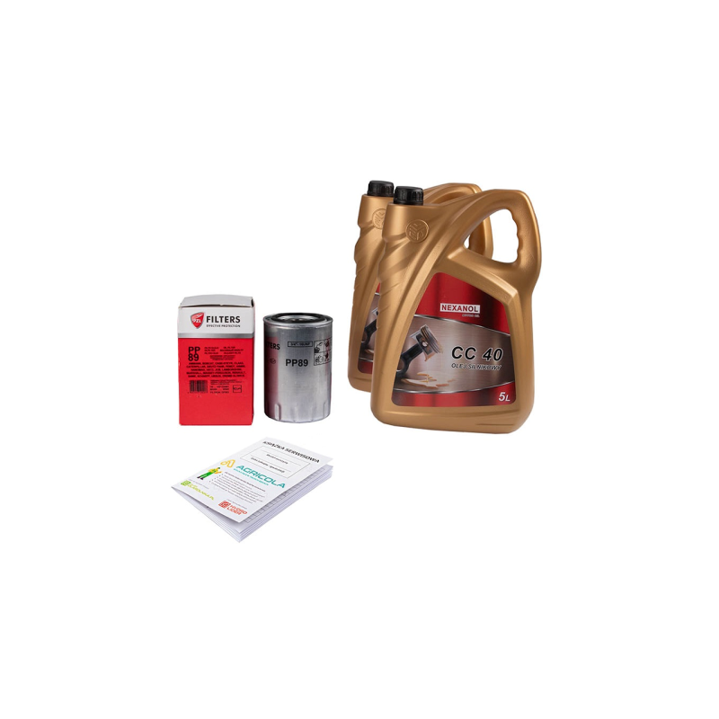 Variklio alyvos filtras PP89 PP-8.9 MF4 traktoriui + variklio alyva NEXANOL CC 40 10L + serviso knygelė