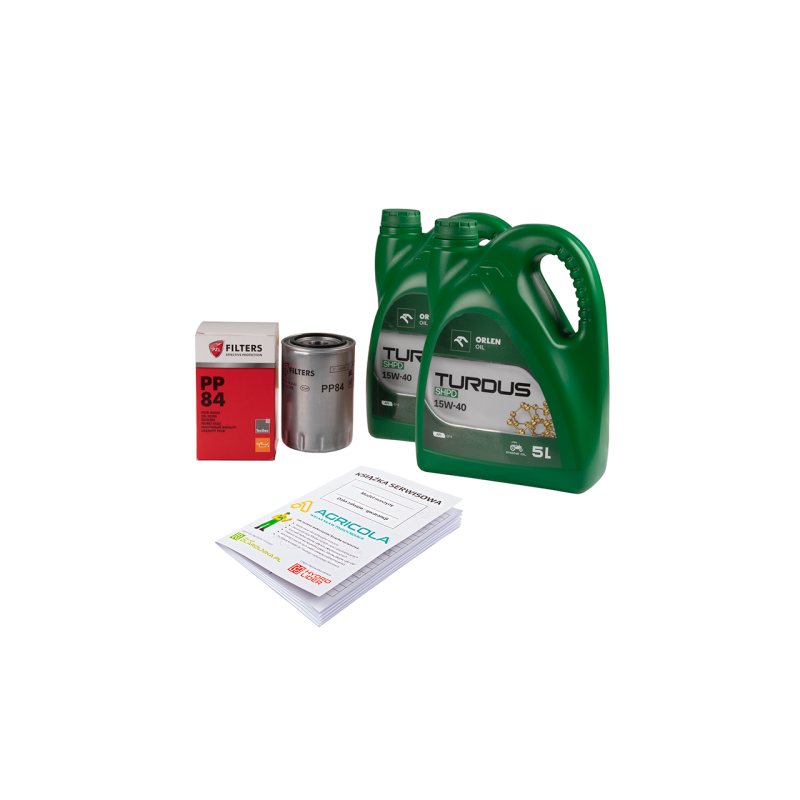 Variklio alyvos filtras PP84 PP-8.4 traktoriui Ursus C-330 C-360 + variklio alyva TURDUS 15W40 10L + serviso knygelė