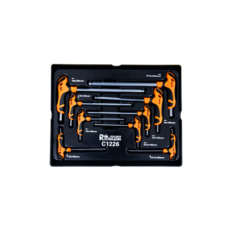 Šešiakampių raktų rinkinys 1,5–10 mm „T“ formos rankena C1226