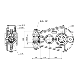 PMS(A) 25-50-11-0.028 pavarų dėžė betono maišyklėms. Pavarų dėžė betono maišymui statybinėse mašinose. Pavarų dėžė konvejerių ju