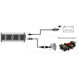 Valdymo pultas su trimis trijų padėčių valdymo svirtimis, maitinimo laidu, lizdu ir laikikliu