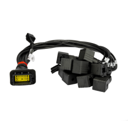 Valdymo pultas su dviem penkių padėčių valdymo svirtimis, maitinimo laidu, lizdu ir laikikliu bei adapterio laidu ir kištukais