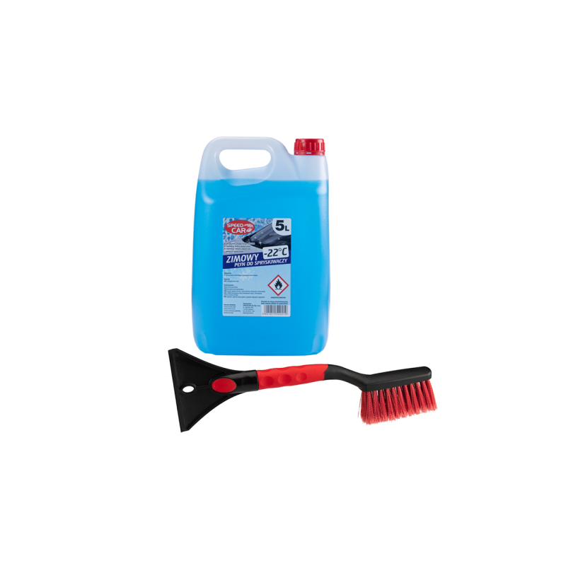 2 x 5 l žieminio priekinio stiklo plovimo skysčio su šepečiu ir grandikliu rinkinys su rankena, ilgis 380 mm