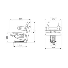 Universali padalinta sėdynė su PVC porankiu traktoriams ir mašinoms, mėlyna Ursus C-330 C-360 Massey Ferguson MF 235 ir 255 Zeto