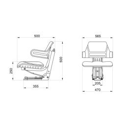 Universali padalinta sėdynė PVC su porankiu traktoriams ir mašinoms, geltona Ursus C-330 C-360 Massey Ferguson MF 235 ir 255 Zet