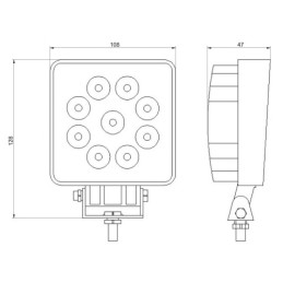 Darbo žibintas 9xLED 1430 LM 24W + jungtis