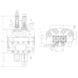 2 sekcijų hidraulinis komplektas: 80 l skirstytuvas su plūduriuojančia sekcija + valdymo svirtis su vienu mygtuku + du 1 m kabel