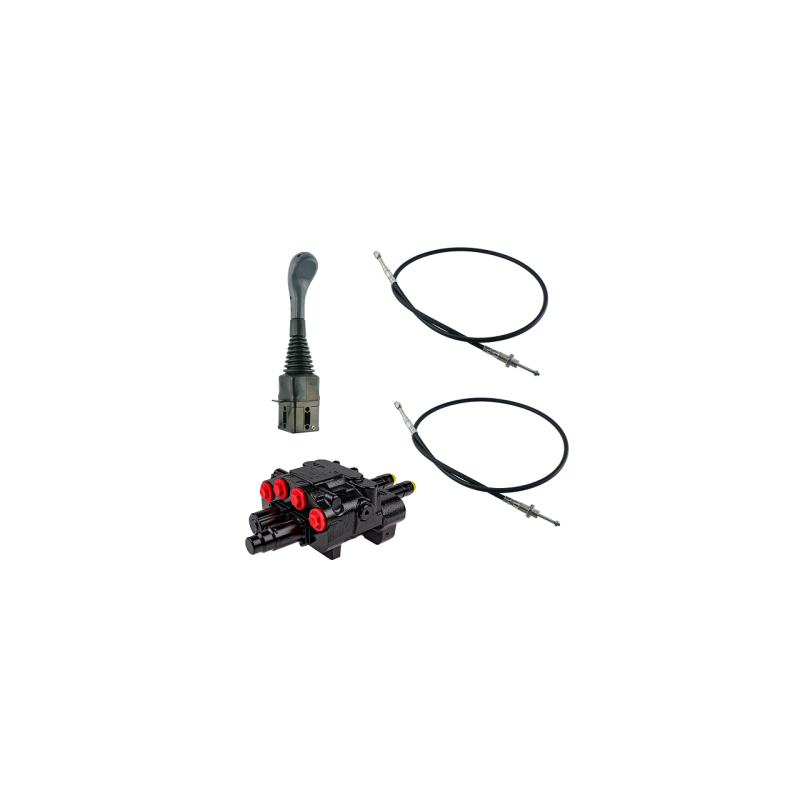 2 sekcijų hidraulinis komplektas: 80 l skirstytuvas su plūduriuojančia sekcija + valdymo svirtis be mygtukų + du 1,5 m kabeliai