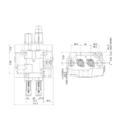 2 sekcijų hidraulinis komplektas: 80 l skirstytuvas su plūduriuojančia sekcija + valdymo svirtis be mygtukų + du 1,5 m kabeliai