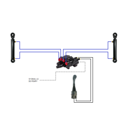 2 sekcijų hidraulinis komplektas: 80 l skirstytuvas su plūduriuojančia sekcija + valdymo svirtis be mygtukų + du 2 m kabeliai