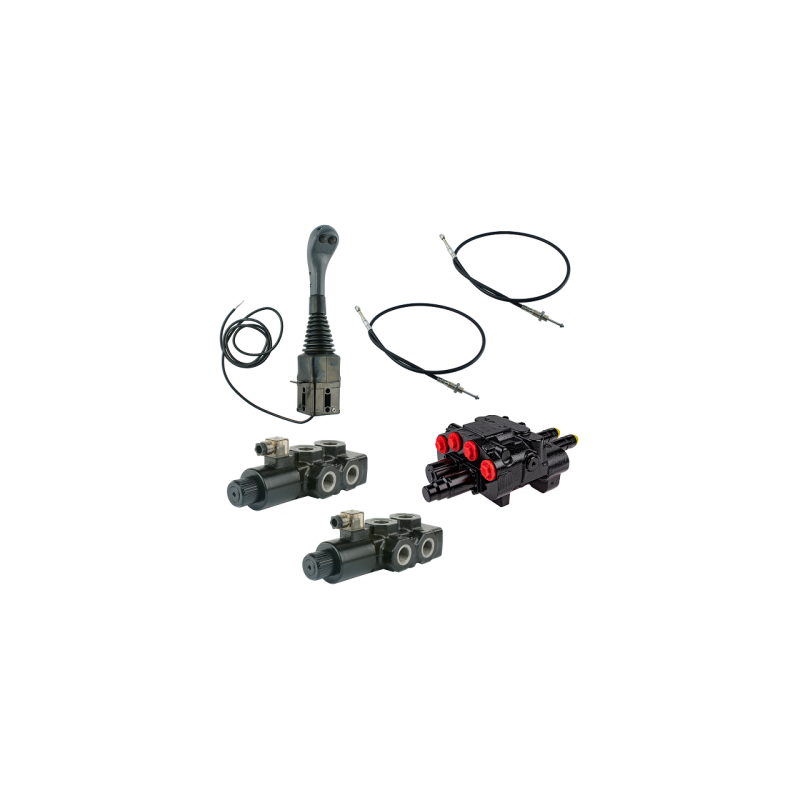 4 sekcijų hidraulinis rinkinys: 80 l skirstytuvas su plūduriuojančia sekcija + du 6/2 solenoidiniai vožtuvai + valdymo svirtis s