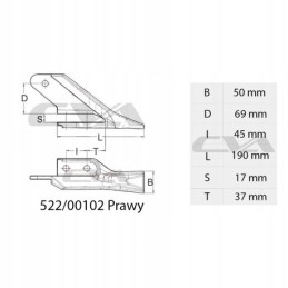 Kaušas mini ekskavatoriams, dešinės pusės, tipo ryklys 522 00102