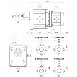 Pavarų siurblys, 2 sekcijų kairysis, 33 16 cm3 hidrolideris