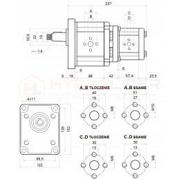 Pavarų siurblys, 2 sekcijų, kairysis, 39, 8 cm3, hidrolideris