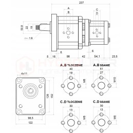 Pavarų siurblys, 2 sekcijų, kairysis, 39, 6 cm3, hidrolideris