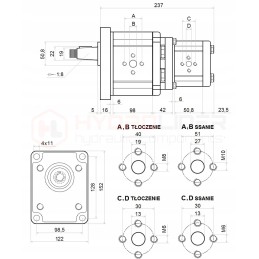 Pavarų siurblys, 2 sekcijų, kairysis, 39, 4 cm3, hidrolideris
