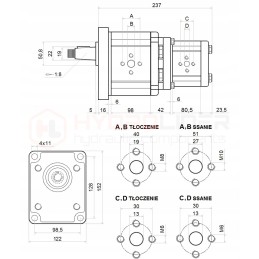 Pavarų siurblys, 2 sekcijų kairėje, 39 22 cm3 hidrolideris