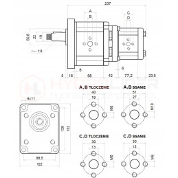 Pavarų siurblys, 2 sekcijų, kairysis, 39 20 cm3, hidrolideris