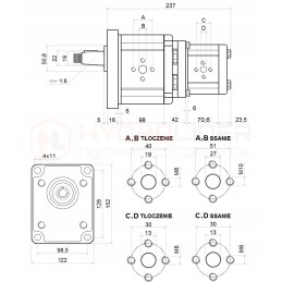 Pavarų siurblys, 2 sekcijų, kairysis, 39, 16 cm3, hidrolideris