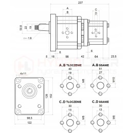 Pavarų siurblys, 2 sekcijų, kairysis, 39, 12 cm3, hidrolideris