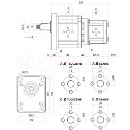 Pavarų siurblys, 2 sekcijų kairysis, 33 22 cm3 hidrolideris