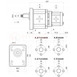 Pavarų siurblys, 2 sekcijų, kairysis, 33, 20 cm3, hidrolideris