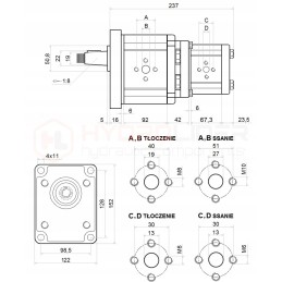 Pavarų siurblys, 2 sekcijų kairėje, 33 14 cm3 hidrolideris